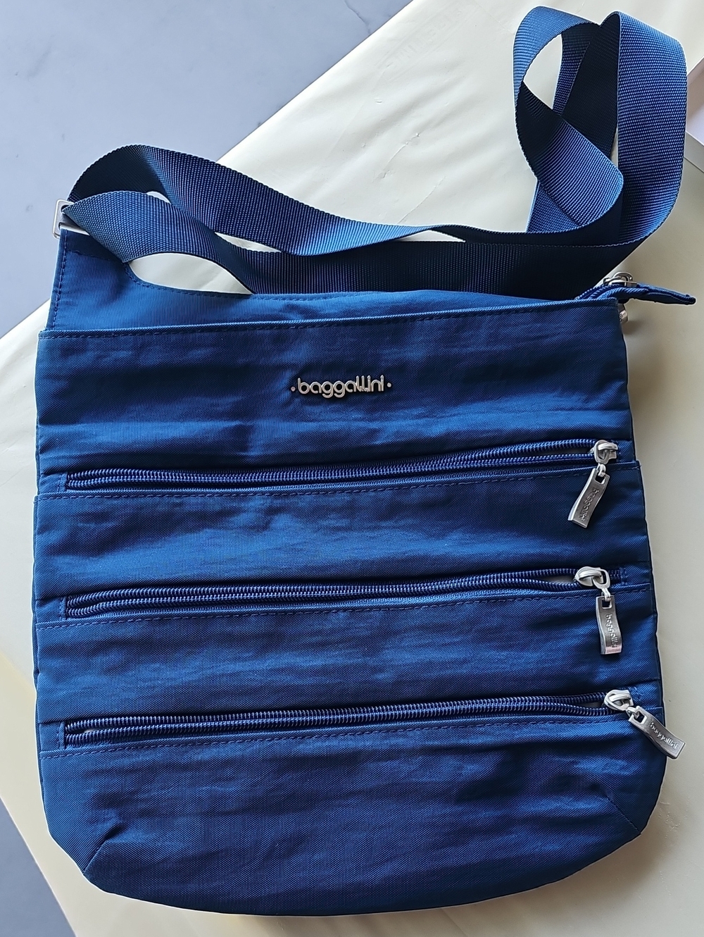 Baggallini Blue Triple-Zip Crossbody Bag